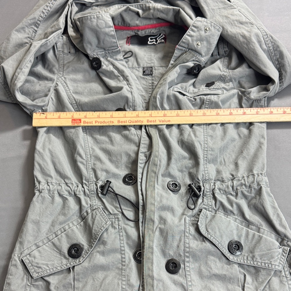 Fox Y2K Racing Women's Hooded Military Utility Jacket 100% Cotton Gray Size S - Picture 10 of 16